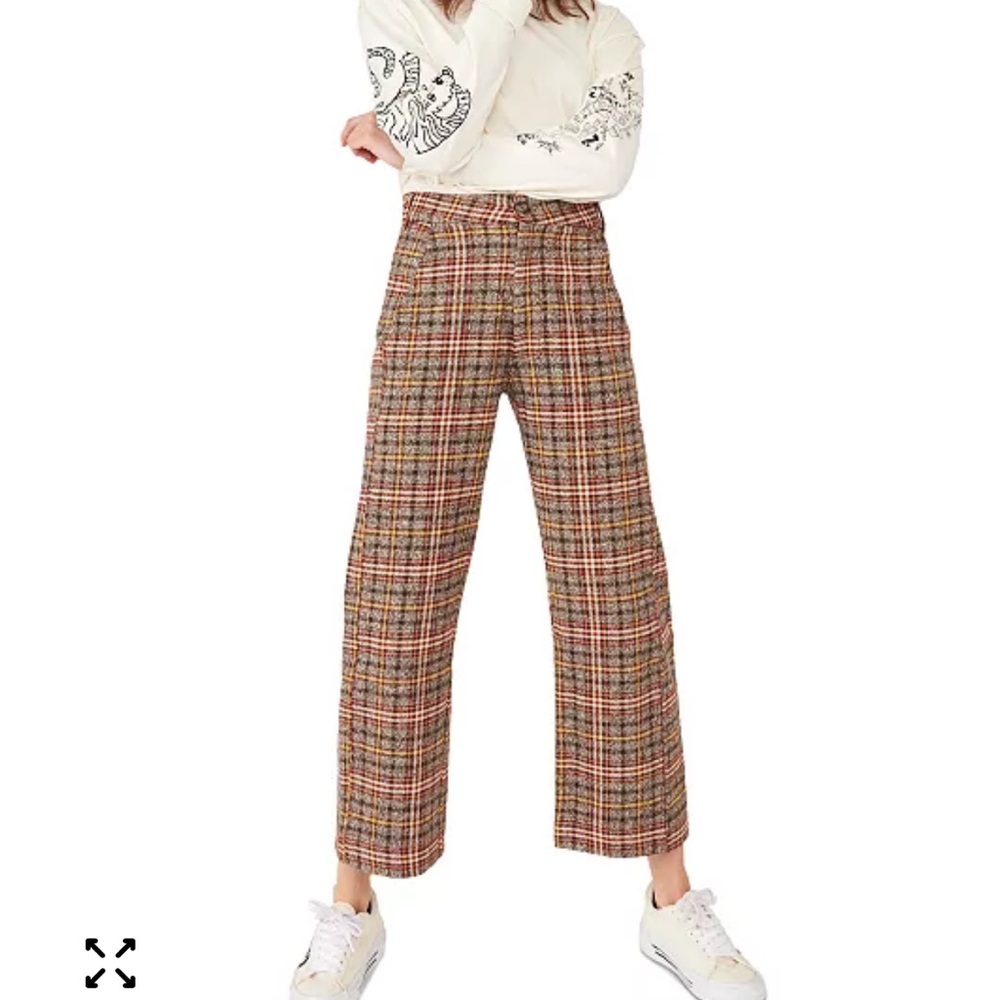 Free People Multicolor Plaid Wide Leg Pants